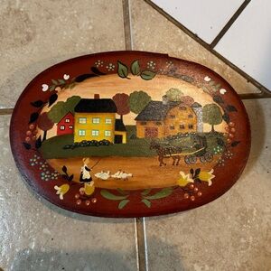 Hand-Painted Oval Wooden Box